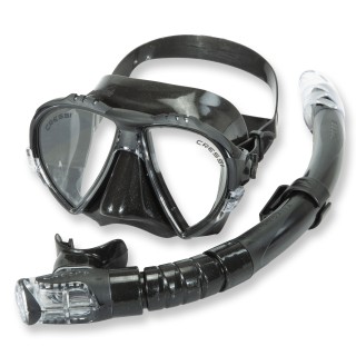 Cressi Schnorchelset Kuredu - weiches Silikon und Ventilschnorchel - schwarz