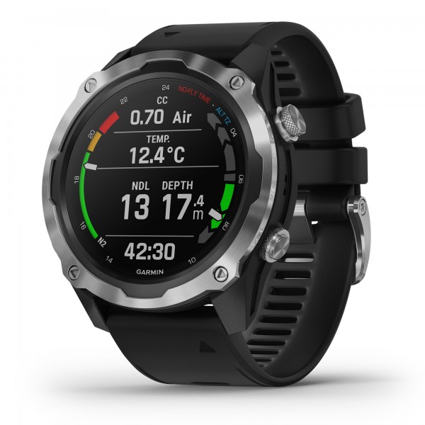 Garmin Descent MK2 Tauchcomputer mit GPS schwarz silber - Silikonarmband