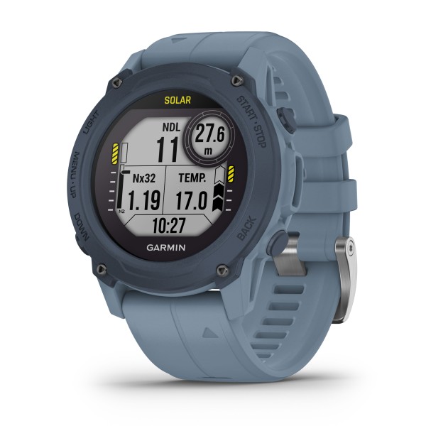 Garmin Descent G1 Solar GPS Tauchcomputer - pastellblau Stahlblau Silikonarmband