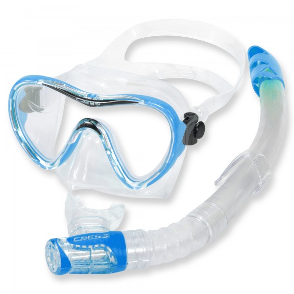 Cressi Schnorchelsetset Sky VIP mit Ventilschnorchel - blau