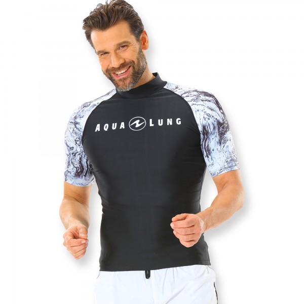 Aqualung Rash Guard Aqua Herren schwarz weiß - kurzarm UPF 50+