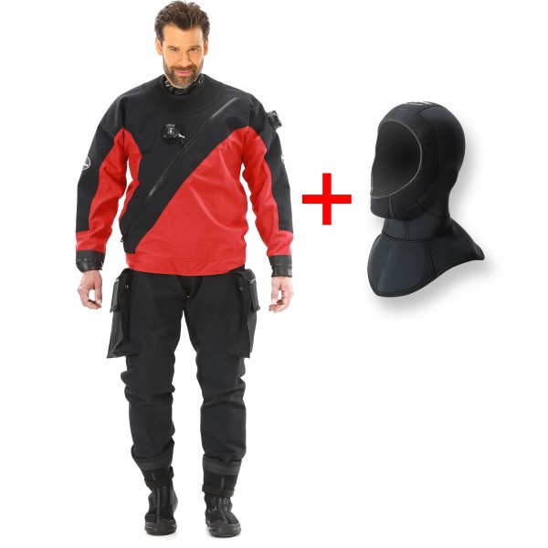 ScubaForce Explorer NST rot Herren Trockentauchanzug Sparset mit Kopfhaube