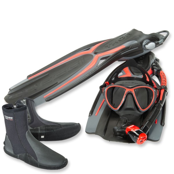 Cressi Tauchset Thor Dry II schwarz rot - mit Trockenschnorchel