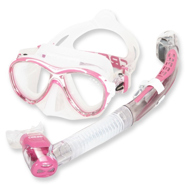 Cressi Schnorchelset Naxos mit Trockenschnorchel - clear pink