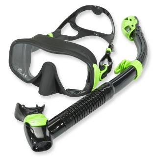 Mares Schnorchelset Mirihi - mit Trockenschnorchel - schwarz lime