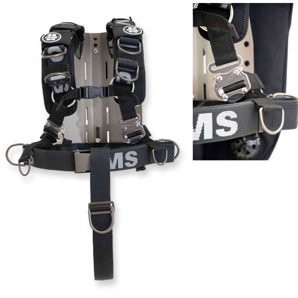 OMS Edelstahl Backplate mit Comfort Harness System III und Schrittgurt