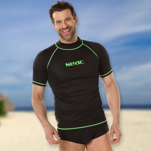 Seac T-Sun Rash Guard Men schwarz grün - Sonnenschutzshirt kurzarm UPF 50+