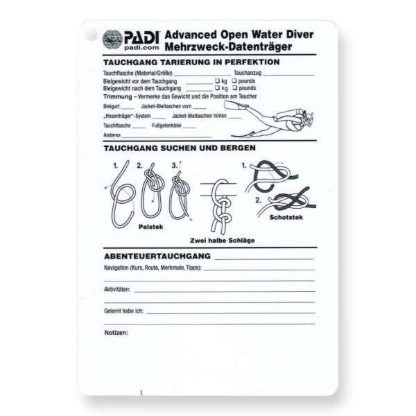 Unterwasser Schreibtafel PADI Advanced