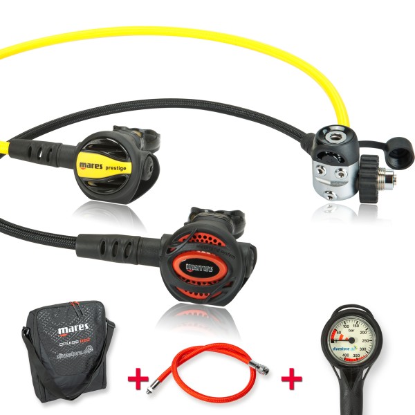 Mares Prestige 15X Komfort Sparset - limitierte Sonderserie - roter Inflatorschlauch