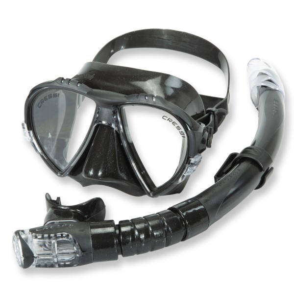 Cressi Schnorchelset Kuredu - weiches Silikon und Ventilschnorchel - schwarz