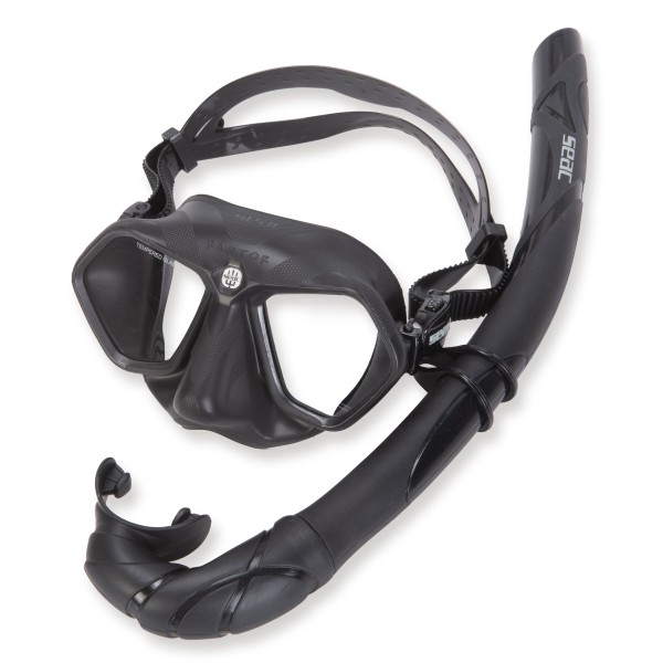 Seac Freitauch-Schnorchelset Raptor - schwarzes Silikon