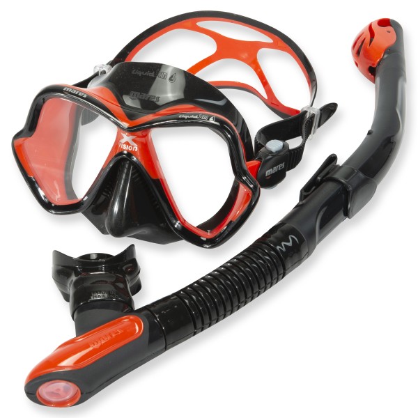 Mares Schnorchelset Caicos m. Trockenschnorchel u. X-Vision Ultra - schwarz rot