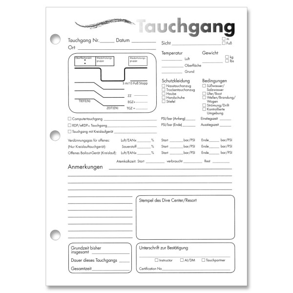 PADI Log Page Refill - Logbucheinlagen