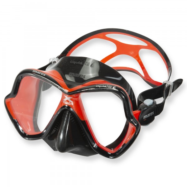 Mares X-Vision Ultra LiquidSkin Tauchmaske - schwarzes Silikon, rot schwarz